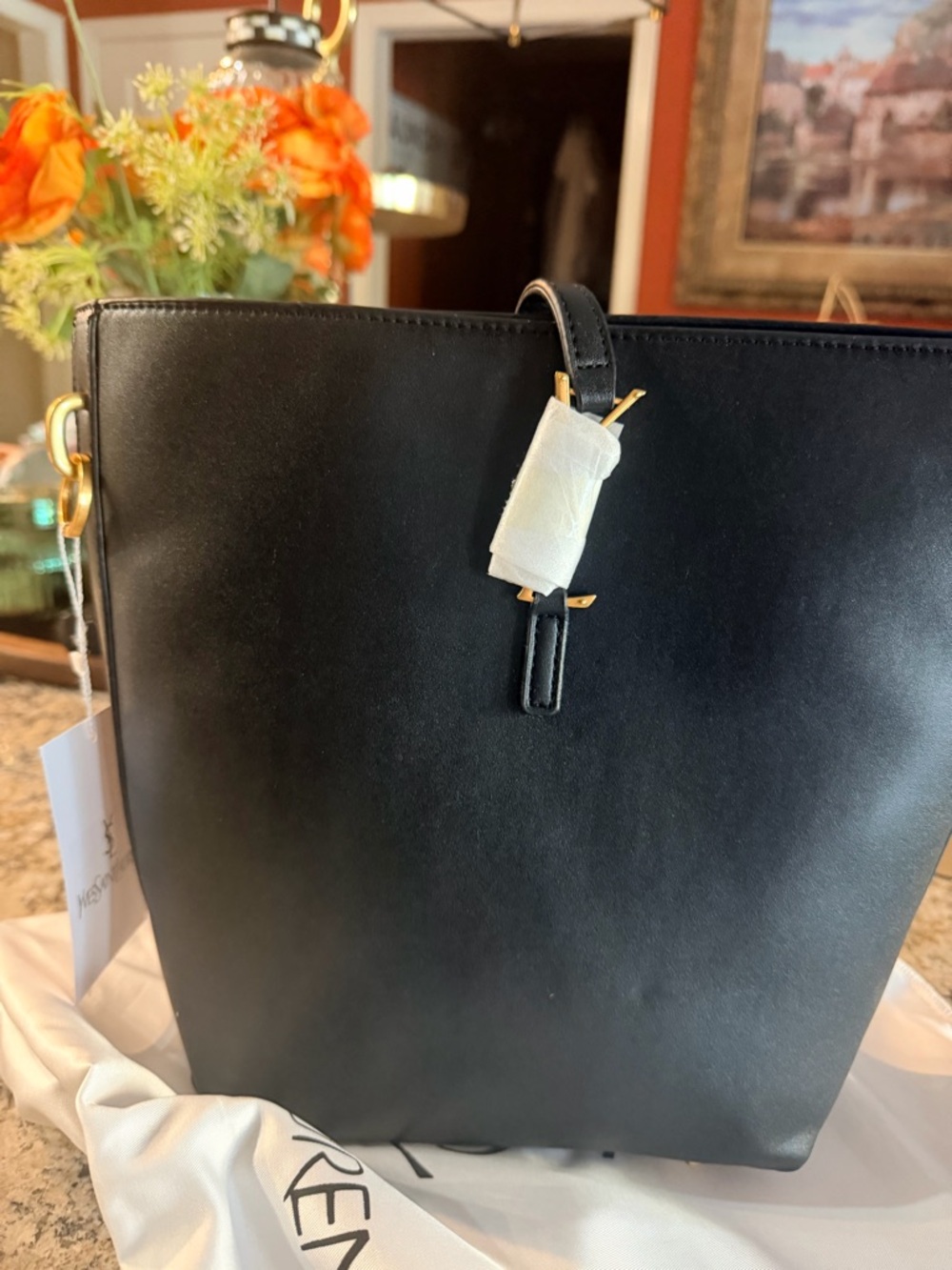 Black Leather Crossbody Bag Gold Hardware Structured Minimalist